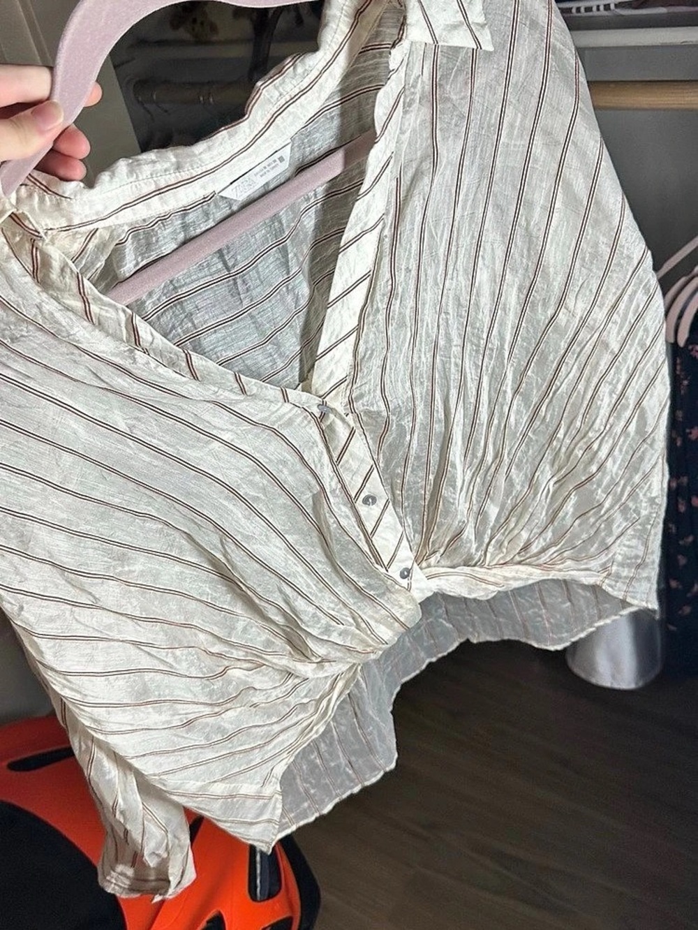 Zara Striped Blouse in White & Red Size Medium Like New
